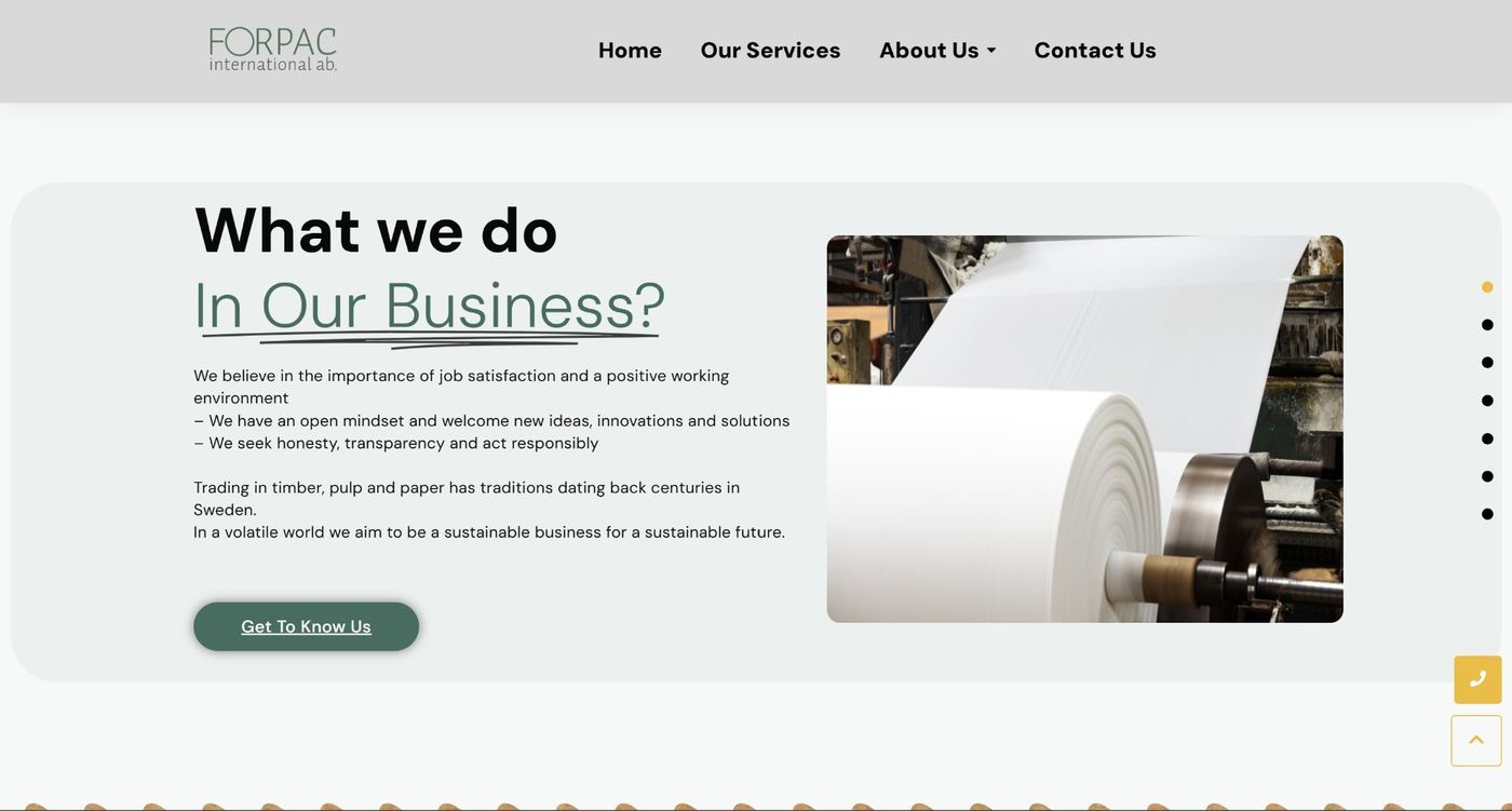 Forpac website homepage built on WordPress