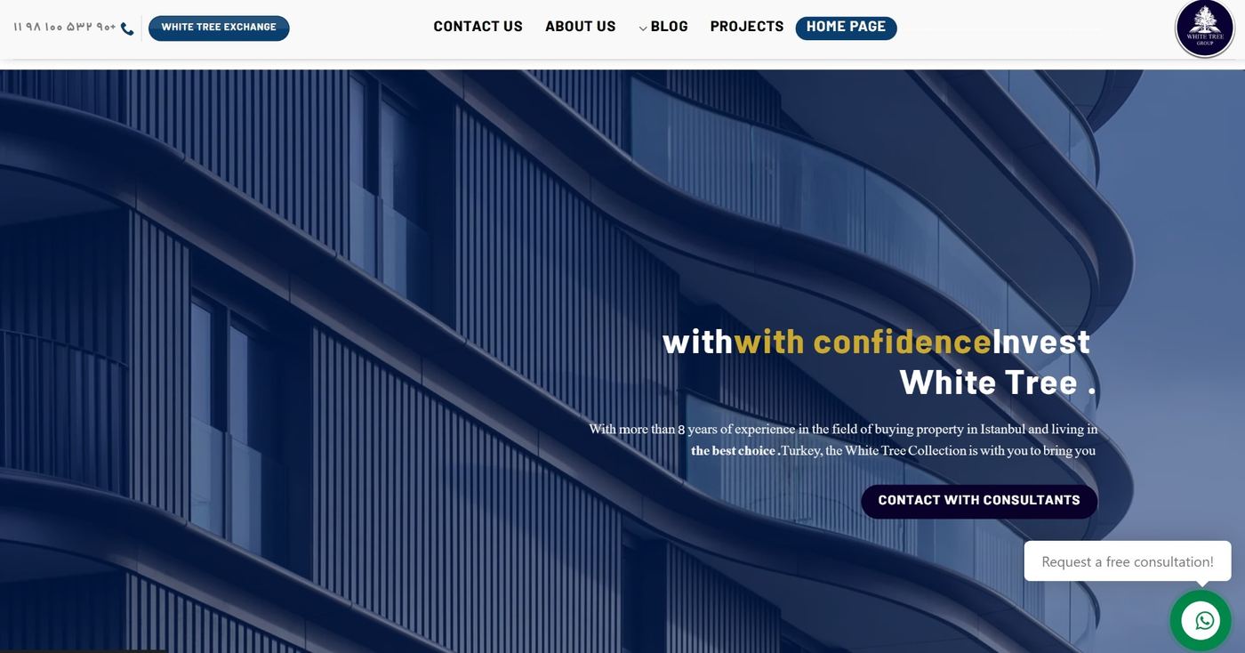 White Tree Turkey real-estate homepage with 'Invest with confidence' hero