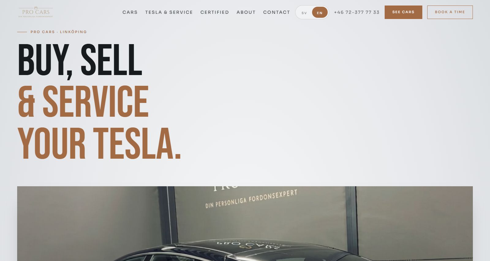 Pro-Cars homepage: buy, sell and service your Tesla, Linköping